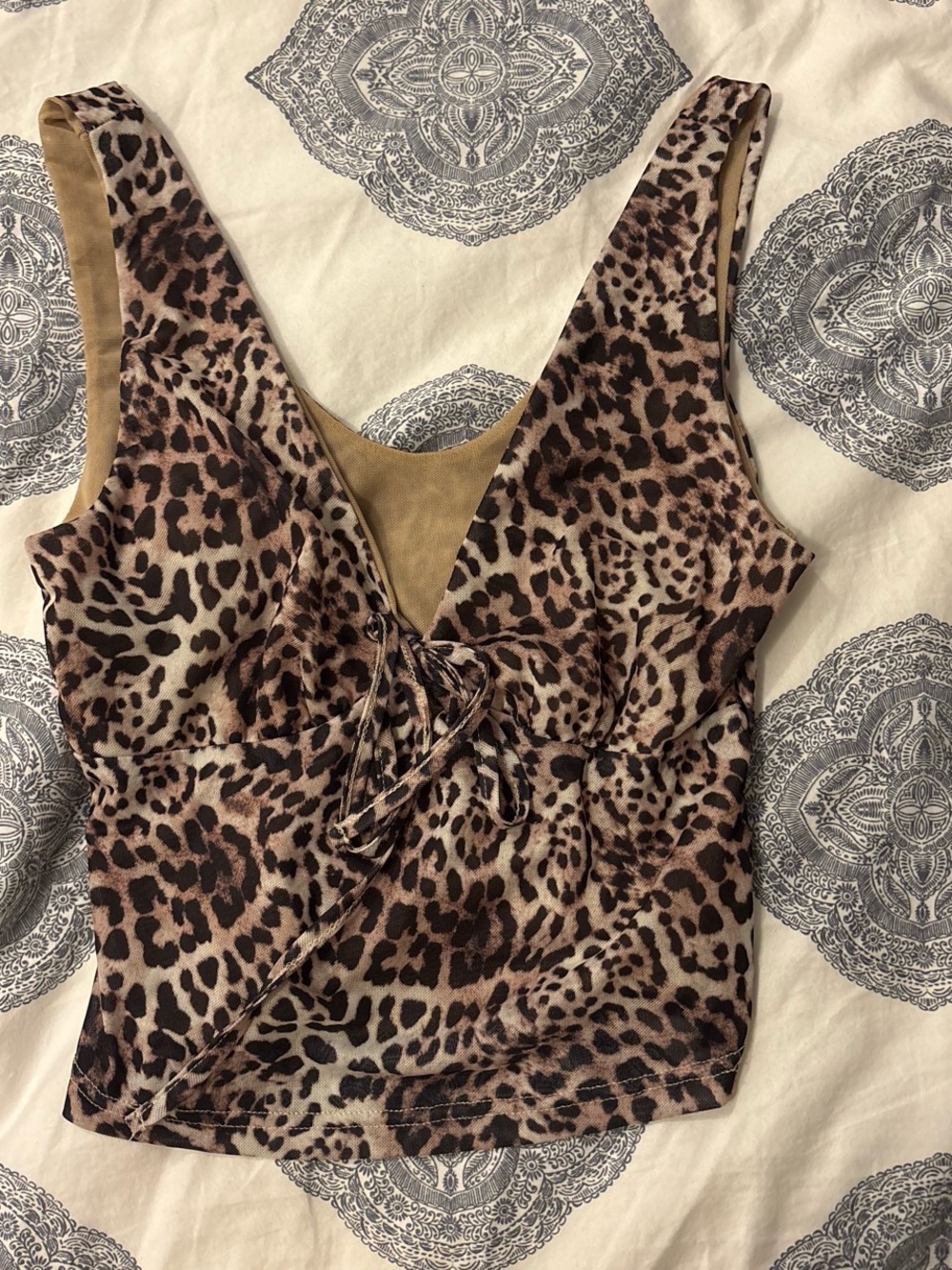Leopard Print V-Neck Tie-Front Women's Top - Brown